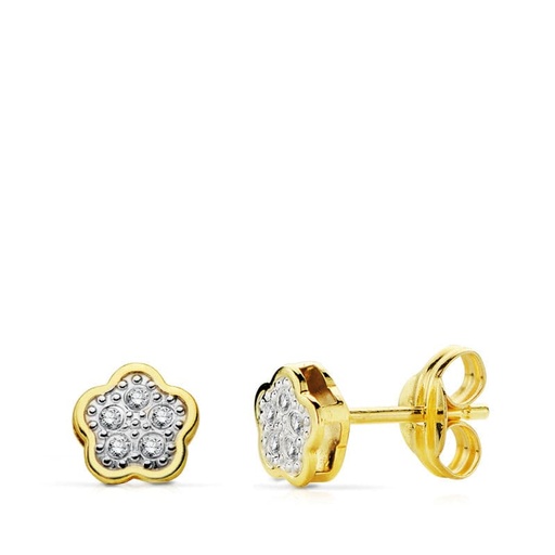 [P18735] 18K PENDIENTES BICOLOR FLOR 5X5 MM