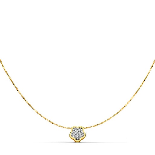 [P18735-3] 18K COLGANTE FLOR 5X5 MM CADENA 42CM