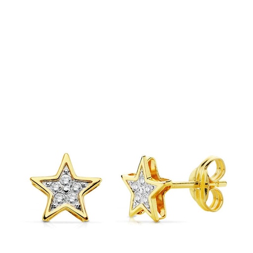 [P18738] 18K PENDIENTES BICOLOR ESTRELLA 6.5X6.5 MM