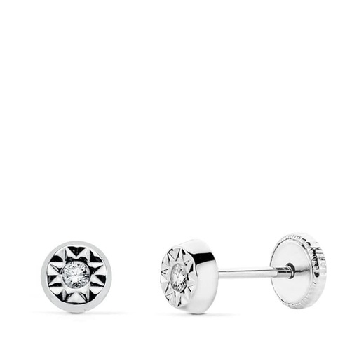 [P18739] 18K PENDIENTES CIRCONITAS ORO BLANCO 5 MM