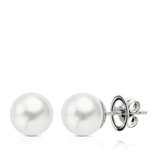 [P18740] 18K PENDIENTES ORO BLANCO PERLA AUSTRALIANA 9.5-10 MM