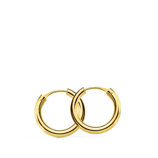 [P18746] 18K AROS ORO AMARILLO REDONDOS LISOS LIGEROS 14X2 MM