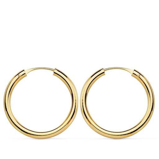 [P18749] 18K AROS ORO AMARILLO REDONDOS LISOS LIGEROS 20X2 MM