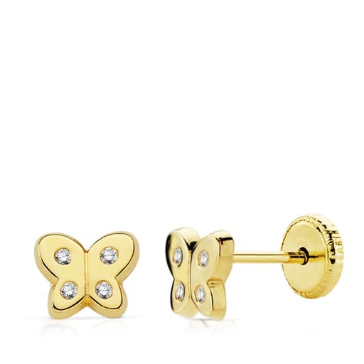 [P18756] 18K PENDIENTES ORO AMARILLO MARIPOSA CIRCONITAS 6X5 MM