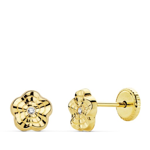 [P18766] 18K PENDIENTES ORO AMARILLO FLOR ONDAS 6X6 MM