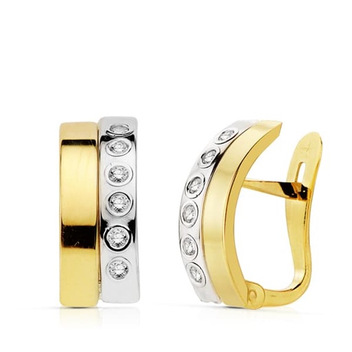 [P18771] 18K PENDIENTES BANDAS BICOLOR 14X5.5 MM