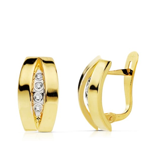 [P18772] 18K PENDIENTES BANDAS ORO BICOLOR 14X7 MM