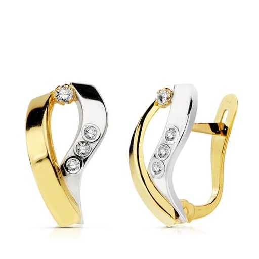 [P18773] 18K PENDIENTES BANDAS ORO BICOLOR 15X8 MM