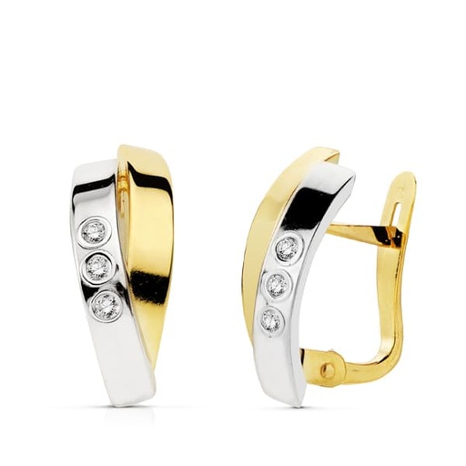 [P18774] 18K PENDIENTES BANDAS BICOLOR 15X6 MM