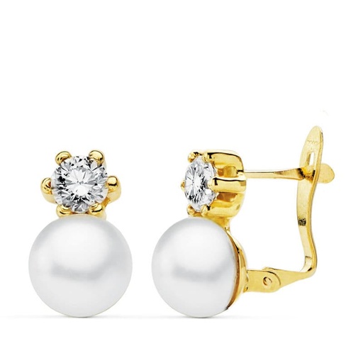 [P18793] 18K PENDIENTES PERLA 7 MM Y GARRA CIRCONITA 4 MM