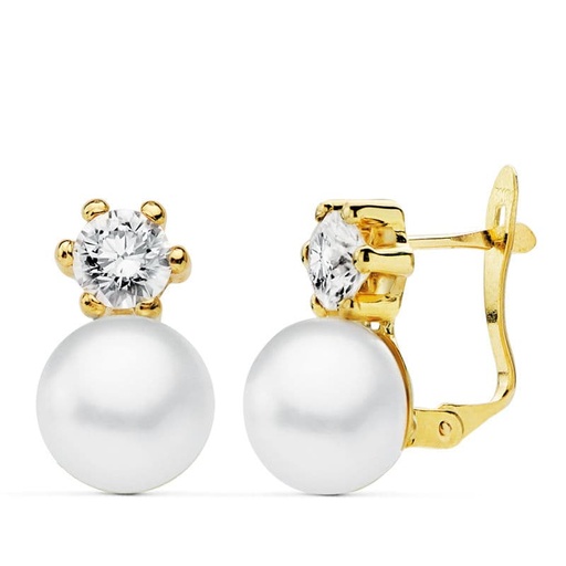 [P18794] 18K PENDIENTES PERLA 9 MMY GARRA CIRCONITA 5 MM