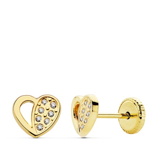 [P18797] 18K PENDIENTES ORO AMARILLO CORAZON CIRCONITAS 7X6 MM