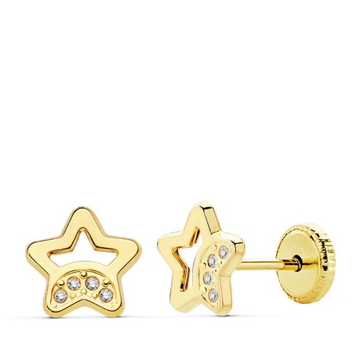 [P18798] 18K PENDIENTES ORO AMARILLO ESTRELLA CIRCONITAS 7 MM
