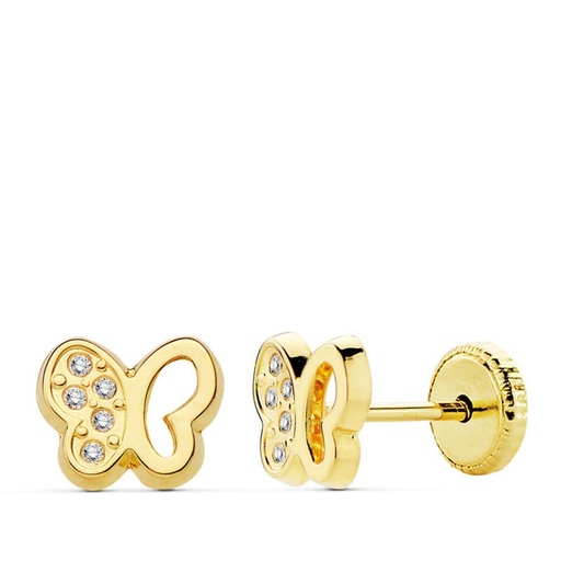 [P18799] 18K PENDIENTES ORO AMARILLO MARIPOSA CIRCONITAS 7X6 MM