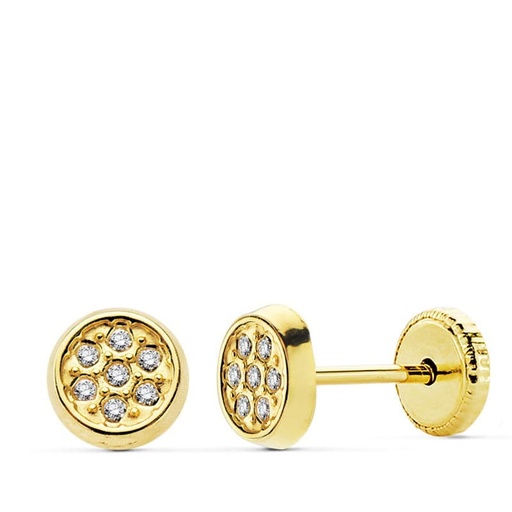 [P18802] 18K PENDIENTES ORO AMARILLO CIRCONITAS ROSCA 5.5 MM