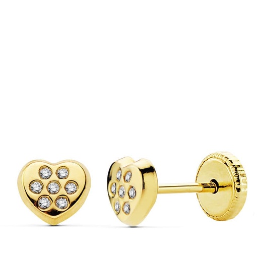 [P18803] 18K PENDIENTES ORO AMARILLO CORAZON CIRCONITAS 5X5.5 MM