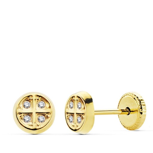 [P18804] 18K PENDIENTES ORO AMARILLO CIRCONITAS ROSCA 5.5 MM