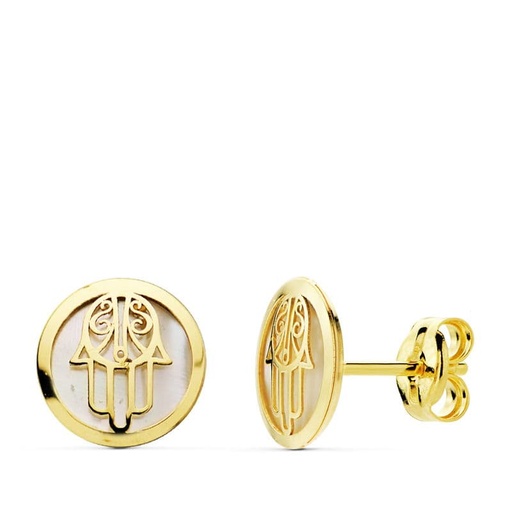 [P18809] 18K PENDIENTES MANO DE FATIMA 8 MM PRESION