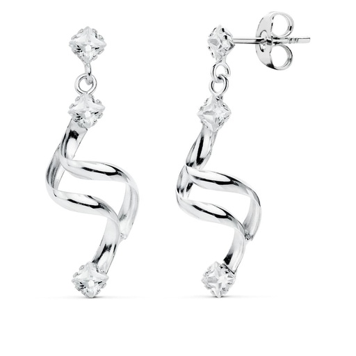 [P18812] 18K PENDIENTES LARGOS ORO BLANCO CIRCONITAS