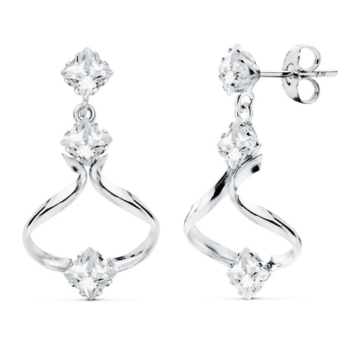 [P18813] 18K PENDIENTES LARGOS ORO BLANCO CIRCONITAS PRESION
