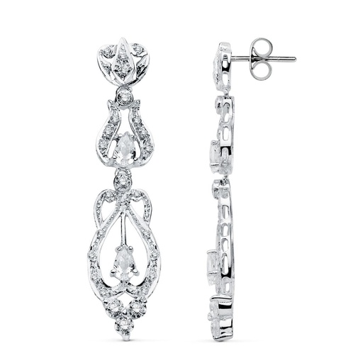 [P18819] 18K PENDIENTES ORO BLANCO CIRCONITAS PRESION
