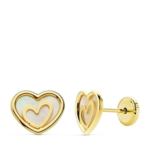 [P18834] 18K PENDIENTES ORO AMARILLO CORAZON NACAR 9X7 MM