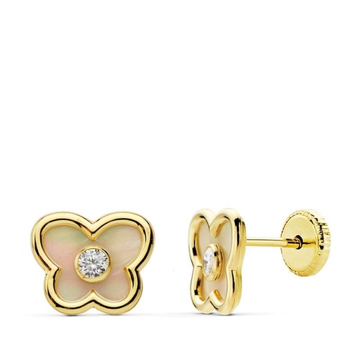 [P18835] 18K PENDIENTES ORO AMARILLO MARIPOSA NACAR 8X7 MM