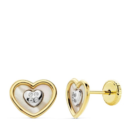 [P18845] 18K PENDIENTES ORO BICOLOR CORAZON NACAR