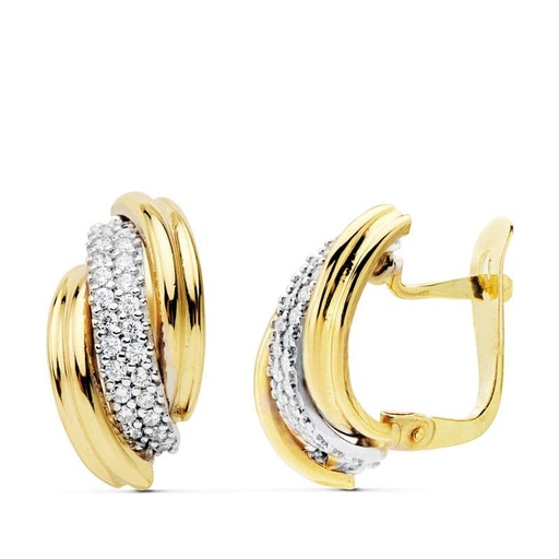 [P18846] 18K PENDIENTES ORO BICOLOR BANDAS 16X9 MM