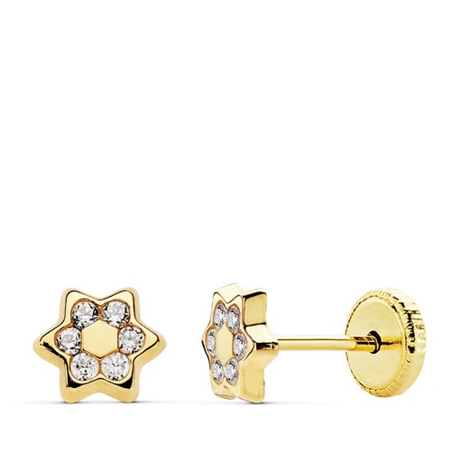 [P18847] 18K PENDIENTES ORO AMARILLO ESTRELLA 5 MM CIRCONITAS