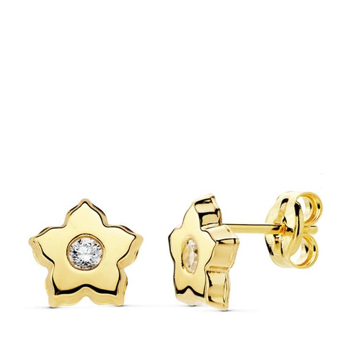 [P18849] 18K PENDIENTES ORO AMARILLO FLOR CIRCONITAS 7 MM