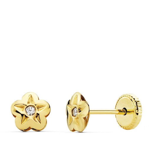 [P18850] 18K PENDIENTES ORO AMARILLO FLOR CIRCONITA 5X5 MM