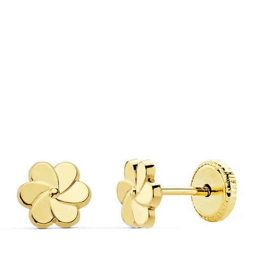 [P18856] 18K PENDIENTES ORO AMARILLO FLOR PETALOS 6X6 MM