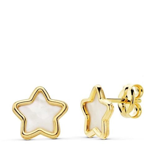 [P18858] 18K PENDIENTES ORO AMARILLO ESTRELLA NACAR 8X8 MM