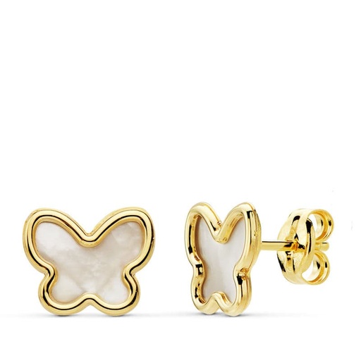 [P18859] 18K PENDIENTES ORO AMARILLO MARIPOSAS NACAR 9X7.5 MM