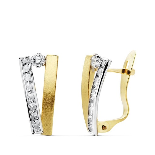 [P18861] 18K PENDIENTES ORO BICOLOR BANDAS 13X6 MM