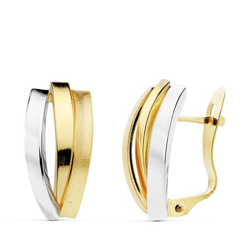[P18862] 18K PENDIENTES ORO BICOLOR BANDAS 16X7 MM