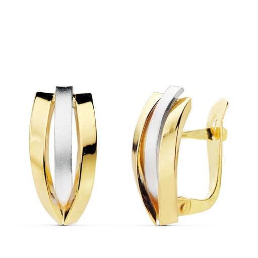[P18864] 18K PENDIENTES ORO BICOLOR BANDAS 16X7 MM