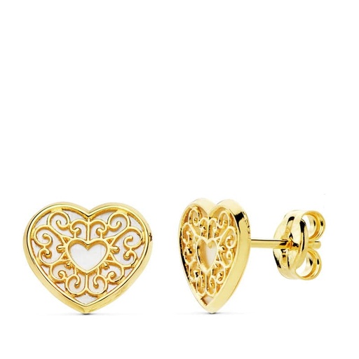 [P18865] 18K PENDIENTES ORO AMARILLO CORAZON NACAR 9X8 MM