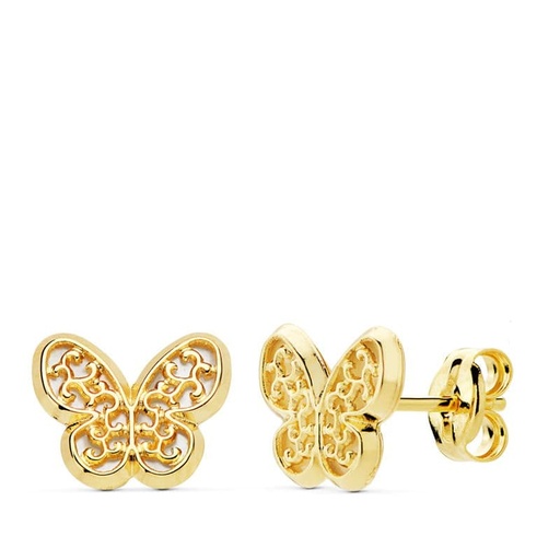 [P18866] 18K PENDIENTES ORO AMARILLO MARIPOSA NACAR 9X8 MM