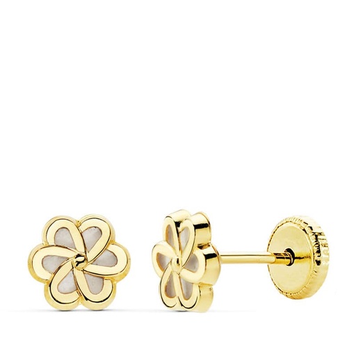[P18867] 18K PENDIENTES FLOR NACAR 6X6 MM