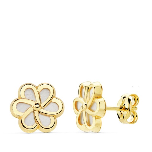 [P18868] 18K PENDIENTES ORO AMARILLO FLOR NACAR 8X8 MM