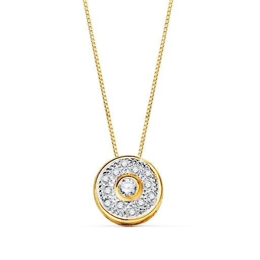 [P18870-3OA] 18K COLGANTE ORO BICOLOR REDONDO CON CIRCONITAS 8 MM CADENA 42 CM