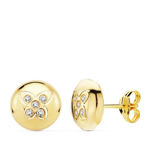 [P18873] 18K PENDIENTES ORO AMARILLO MARIPOSA CIRCONITAS 8.5 MM