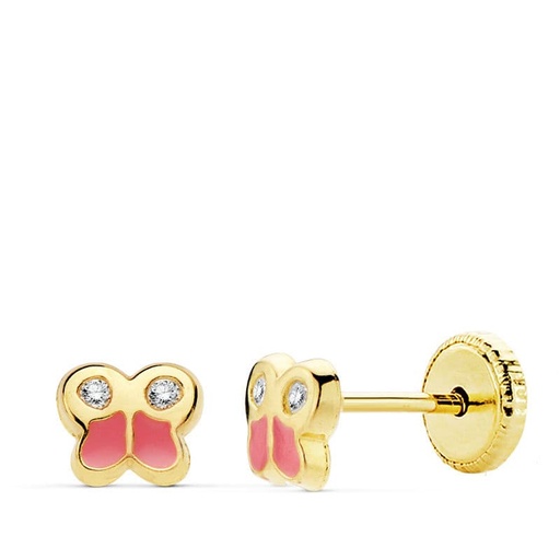 [P18875] 18K PENDIENTES ORO AMARILLO MARIPOSA ESMALTE 5X4.5 MM