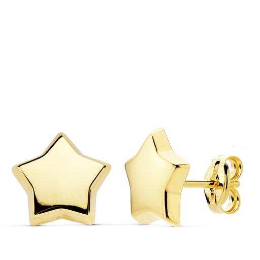 [P18876] 18K PENDIENTES ORO AMARILLO ESTRELLA LISA 10X10 MM