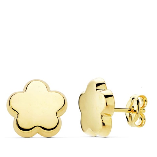 [P18877] 18K PENDIENTES ORO AMARILLO FLOR LISA 10X10 MM