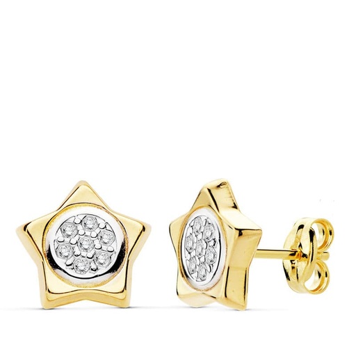[P18881] 18K PENDIENTES ORO BICOLOR ESTRELLA 9X9 MM
