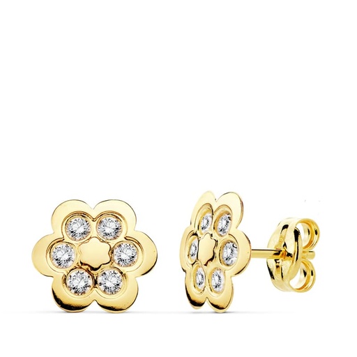 [P18882] 18K PENDIENTES FLOR CIRCONITAS 9X9 MM