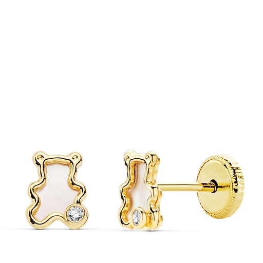 [P18887] 18K PENDIENTES ORO AMARILLO OSO NACAR 5X4 MM
